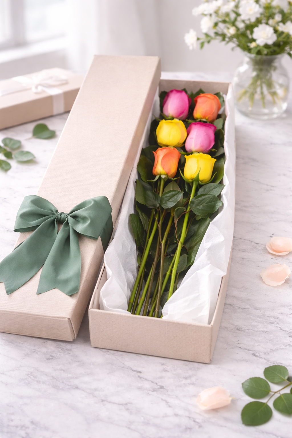 Long Stemmed Roses Gift Box – Mixed (6 Stems)