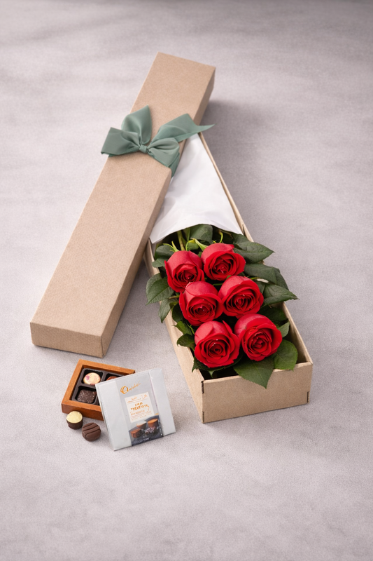 Long Stemmed Roses Gift Box – Red (6 Stems)