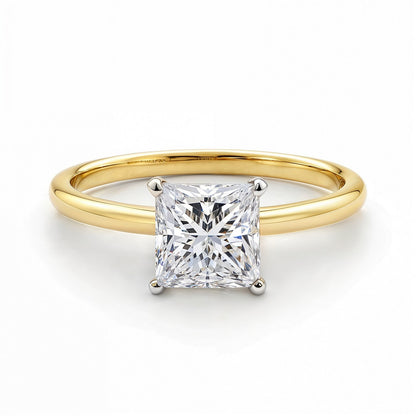 1.50Ct Princess Lab Grown IGI G/VS1 Diamond Ring in 14K Yellow Gold
