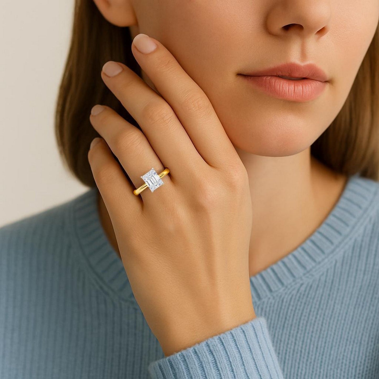 5 Carat Radiant Lab Grown IGI G/VS1 Diamond Solitaire Ring in 14K Yellow Gold