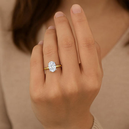 3 Carat Oval Lab Grown IGI G/VS1 Diamond Solitaire Ring in 10K Yellow Gold