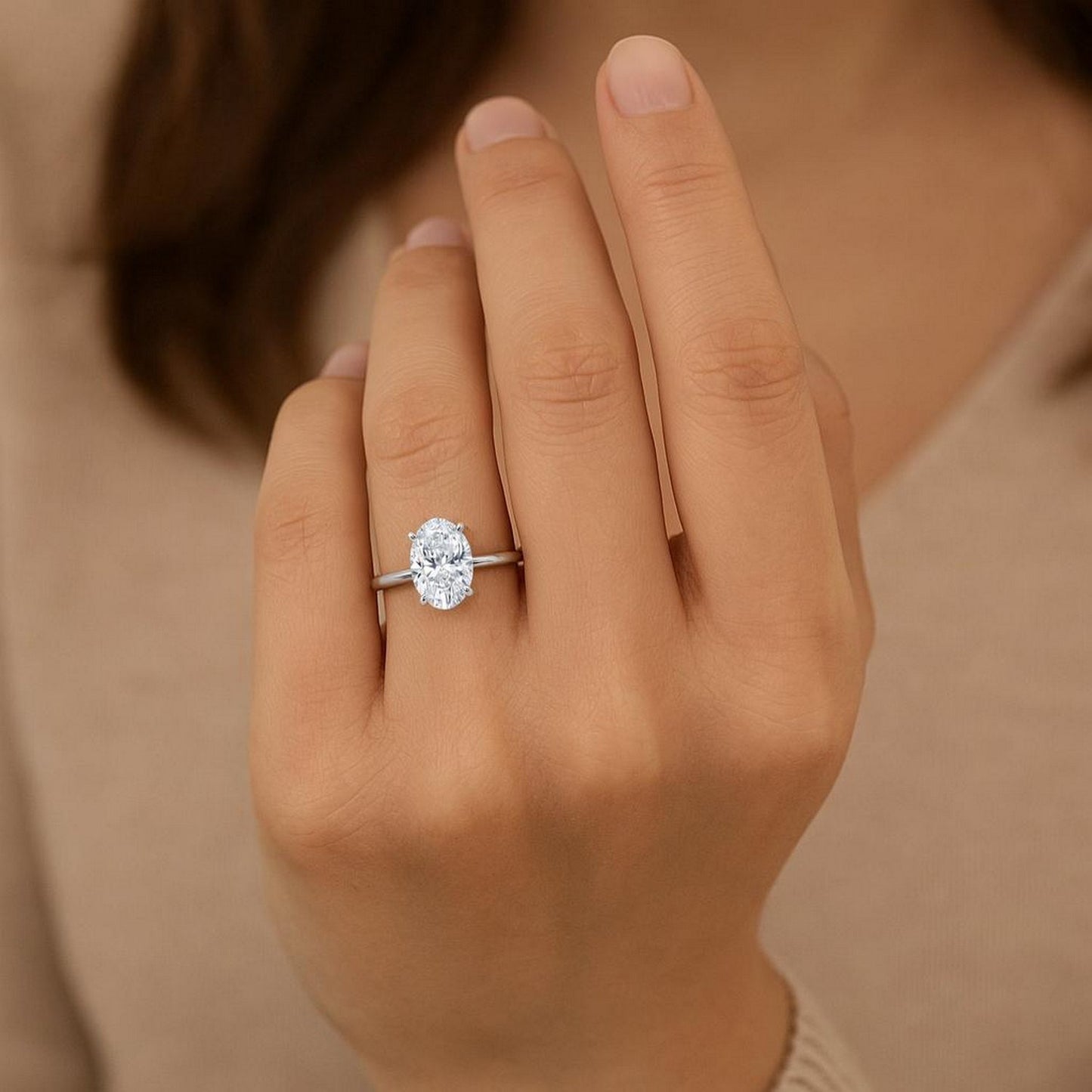 3 Carat Oval Lab Grown IGI G/VS1 Diamond Solitaire Ring in 14K White Gold